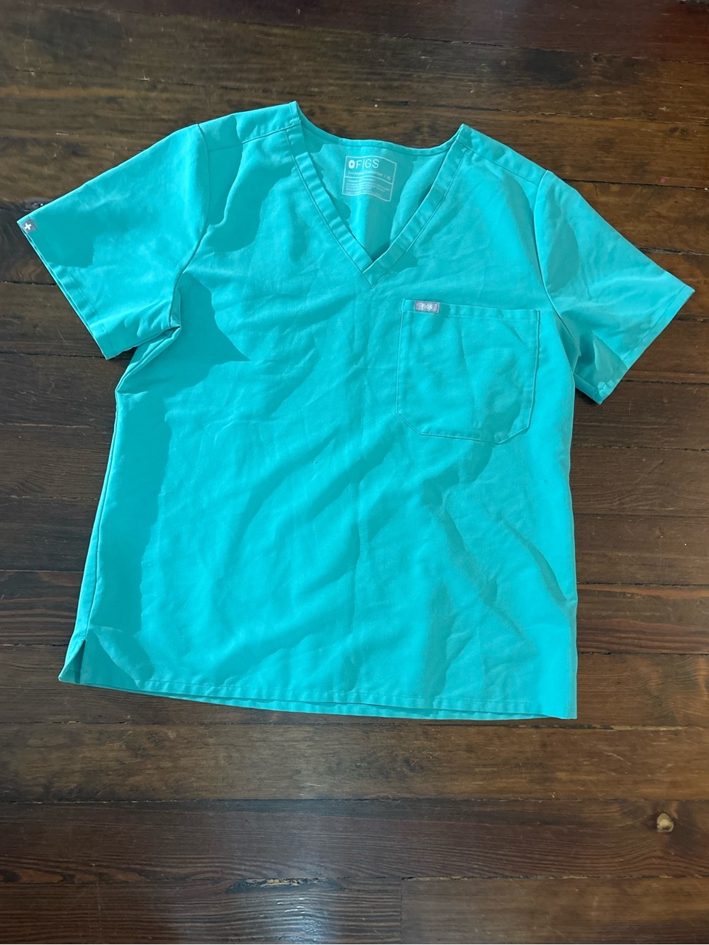 Figs teal short sleeve v neck medical scrubs top shirt size XL